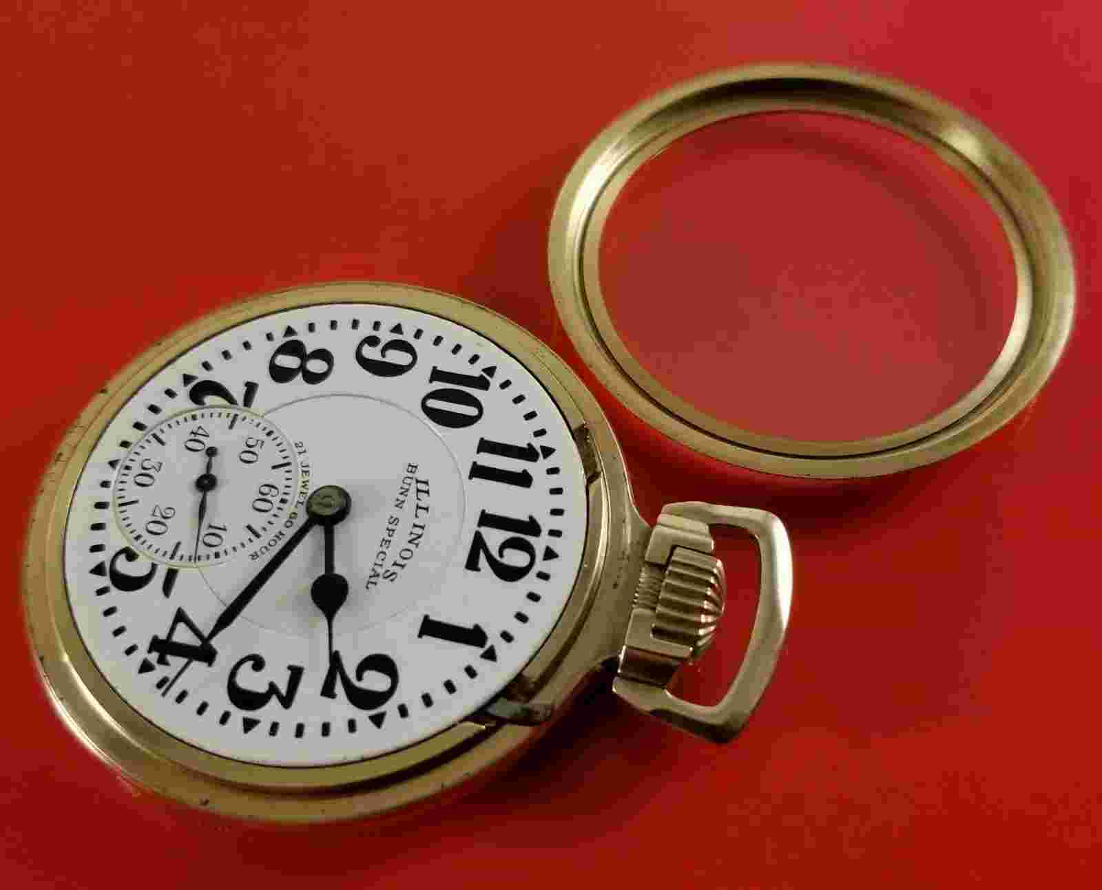 Vintage Illinois Pocket Watch Bunn Special 161 "60 Hour On Dial & Movement" 21 J