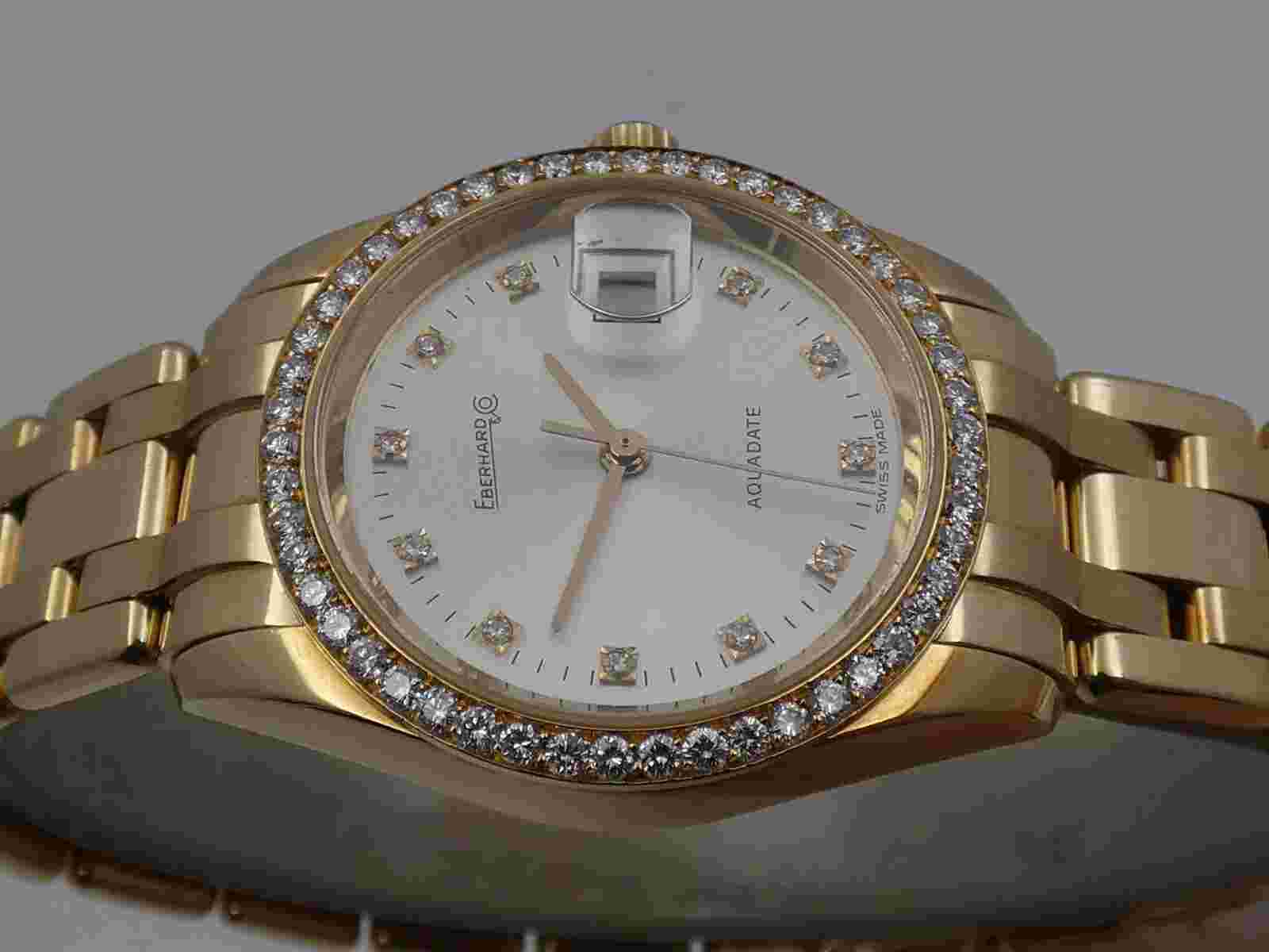 EBERHARD&CO. AQUADATE PEARLMASTER LADY DIAMONDS & GOLD 18KT BOX&PAPERS '98 WATCH