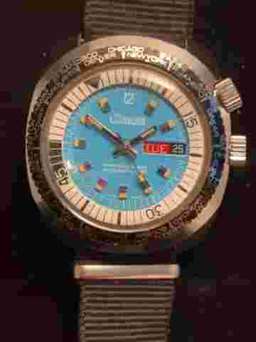 Vintage Lord Nelson World Time Blue Dial 40mm Day Date Wrist Watch - excellent!