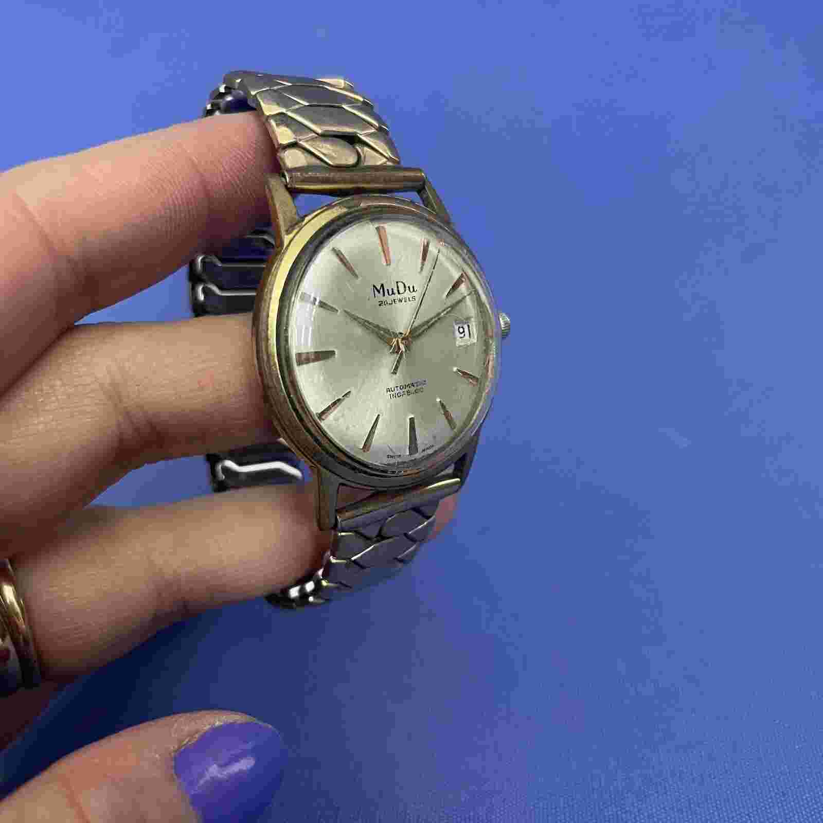 MuDu 25 Jewels Swiss Watch Automatic Incabloc With Excalibur Model 50 Strap