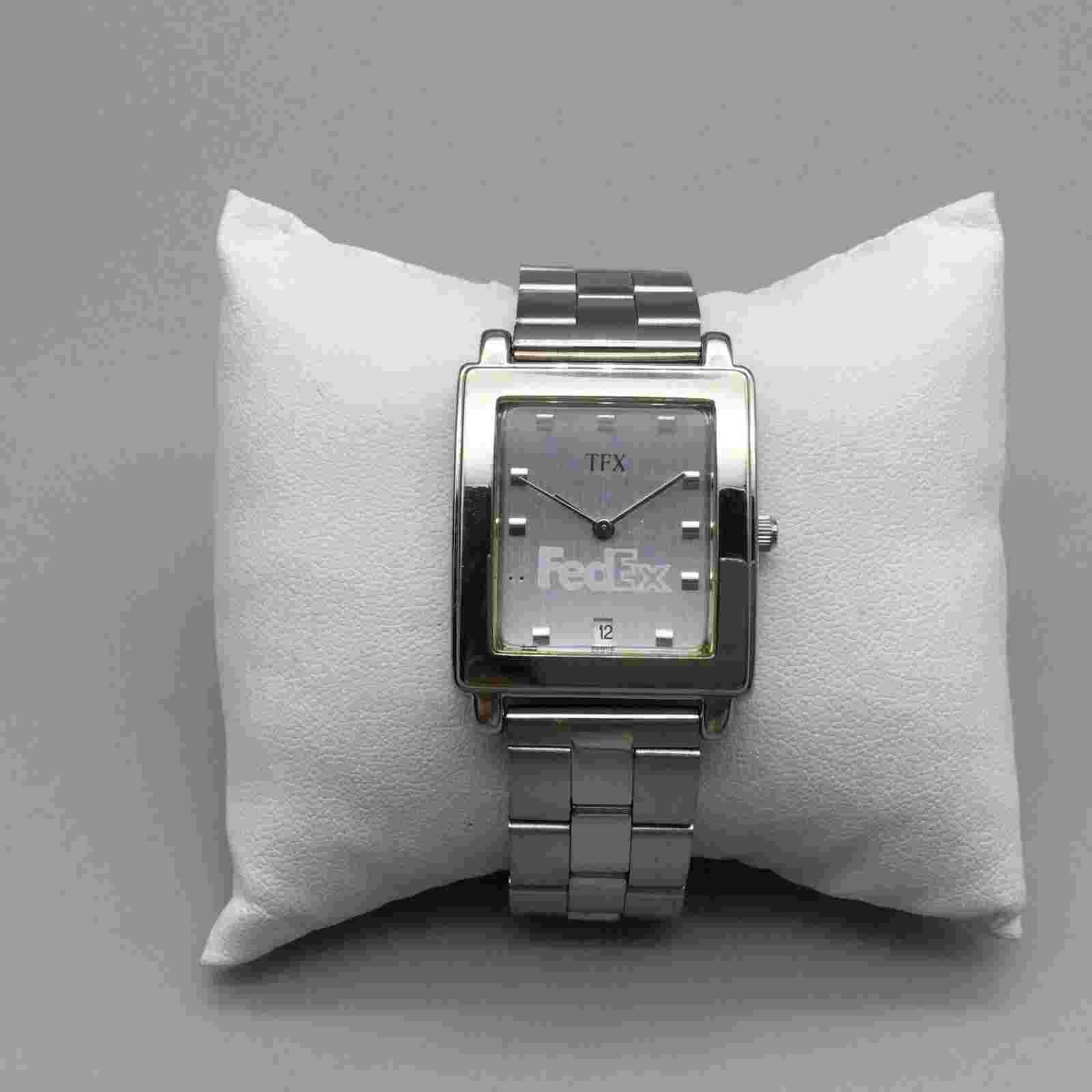 TFX Bulova Fedex Promo Tank Watch Women 28mm Silver Tone Date New Battery 8.5"