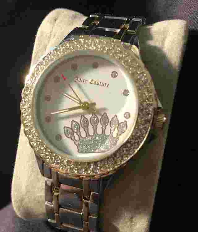 Juicy Couture Women’s Watch Crystal Bezel Large Crown Dial Silver Tone Runs