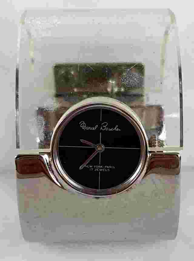 AS IS - MARCEL BOUCHER  Silver & Clear Lucite Cuff Watch Iconic 70s Fashion