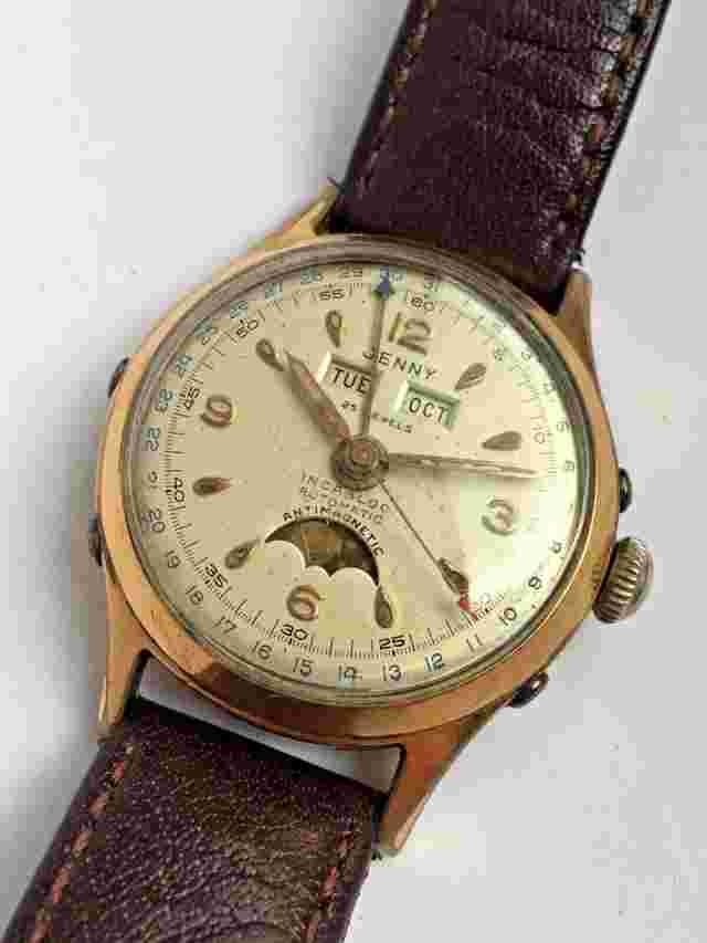 high class Felsa 693 Bidynator moonphase calendar screw back oyster case