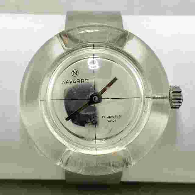 Vintage Navarre 17 Jewels Wrist watch Acrylic Agon Chromatic Swiss metal band
