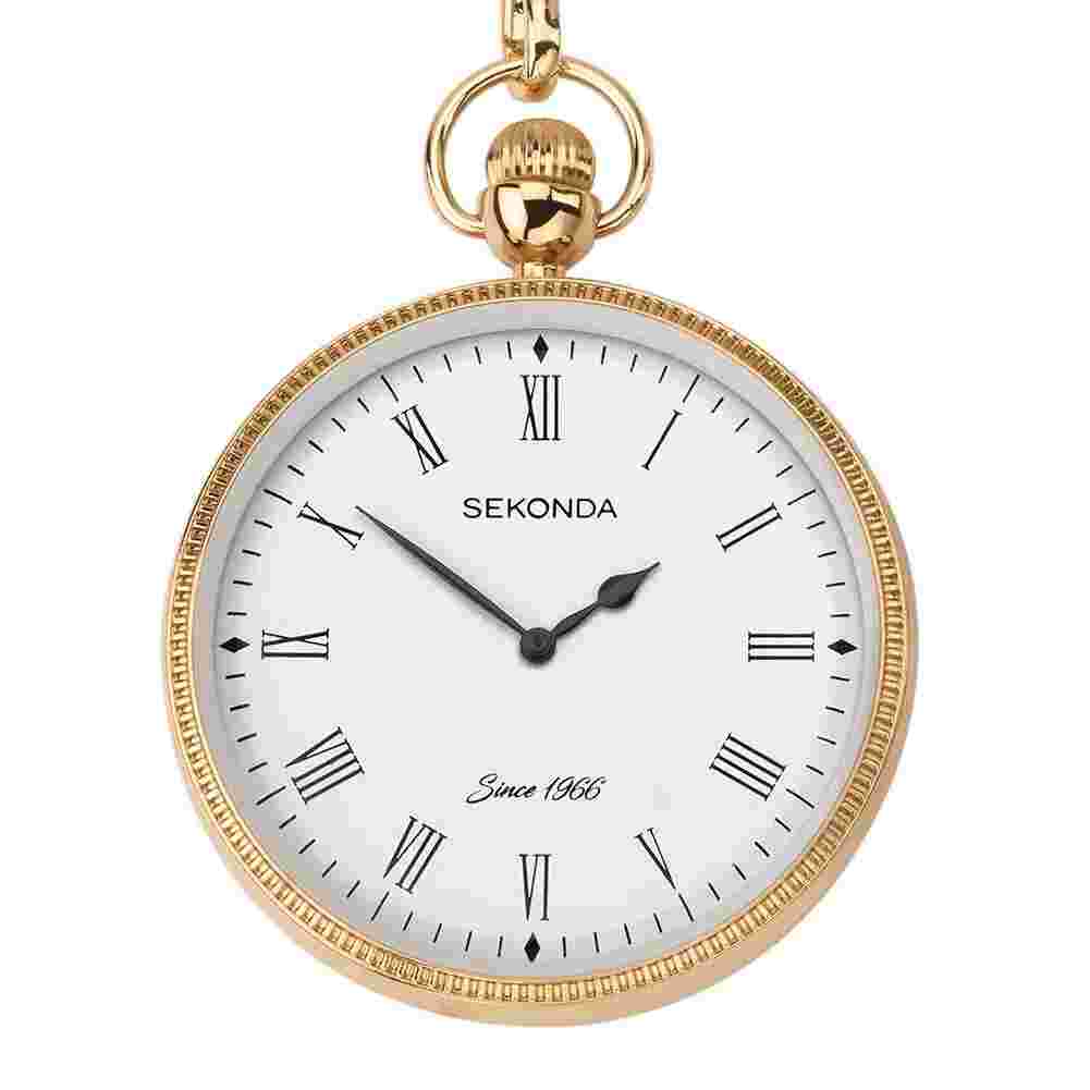 Sekonda Classic Gold Plated Pocket Watch 1793 with Chain & Roman Numerals