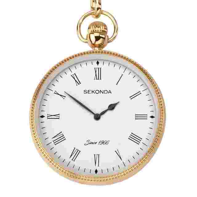 Sekonda Classic Gold Plated Pocket Watch 1793 with Chain & Roman Numerals