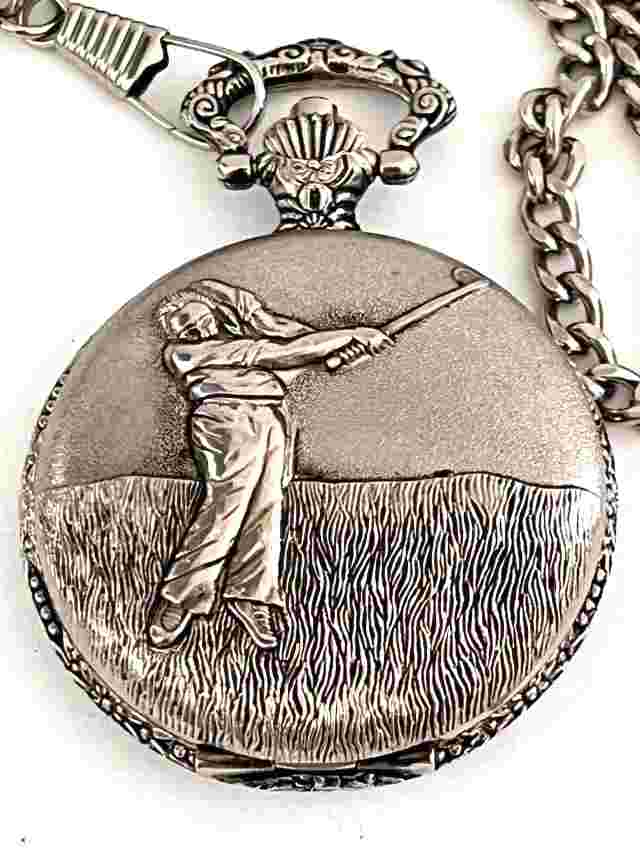 Mens Sierra Club Golfers Pocket Watch Analog New Battery Engraved Back 15" chain
