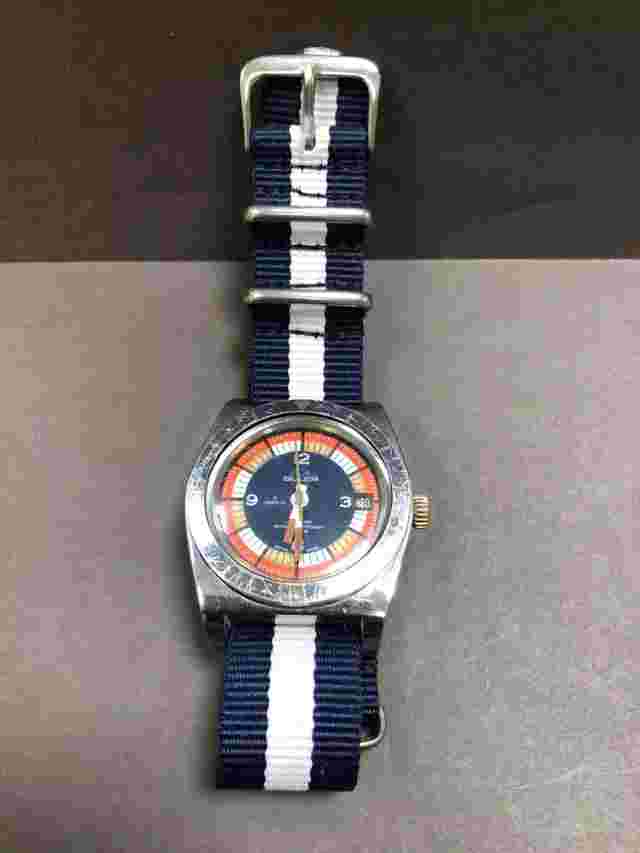 Vintage Swiss Hand Wind BULER Diver Watch BLUE dial  FIXED  Bezel  R