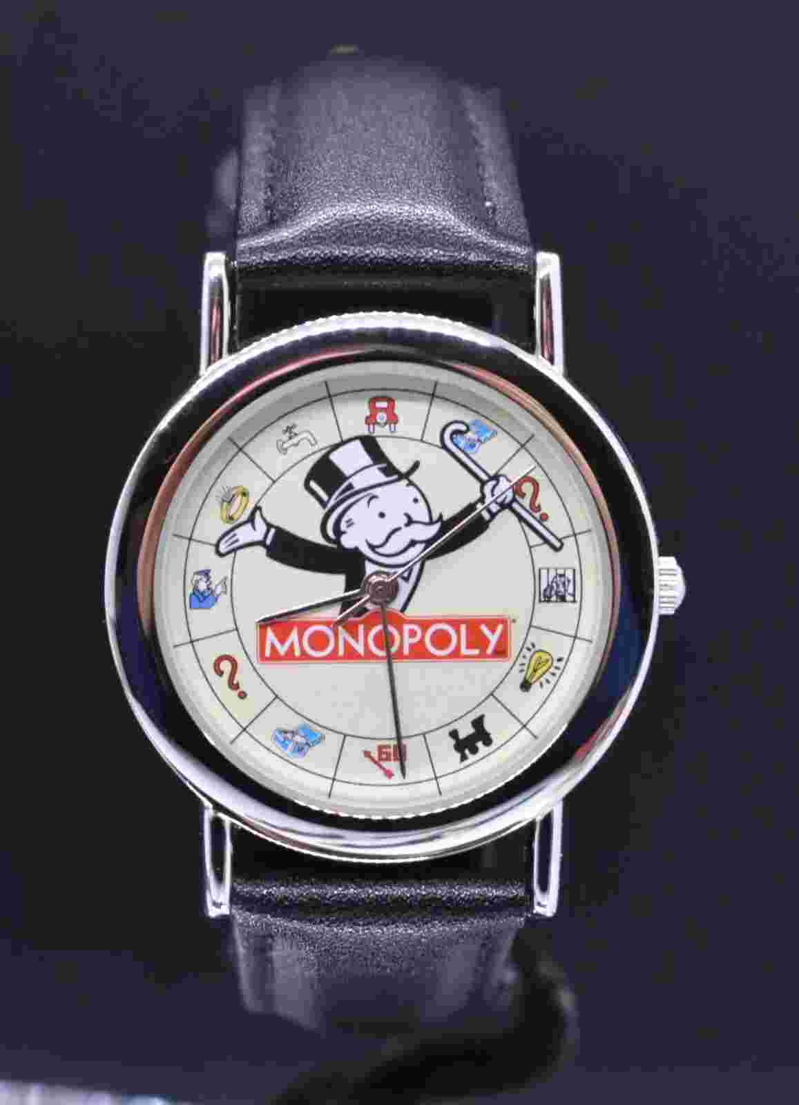 Vtg HASBRO MONOPOLY Board Game Analog Watch 2001 Leather Rare NEW BATTERY & BAND