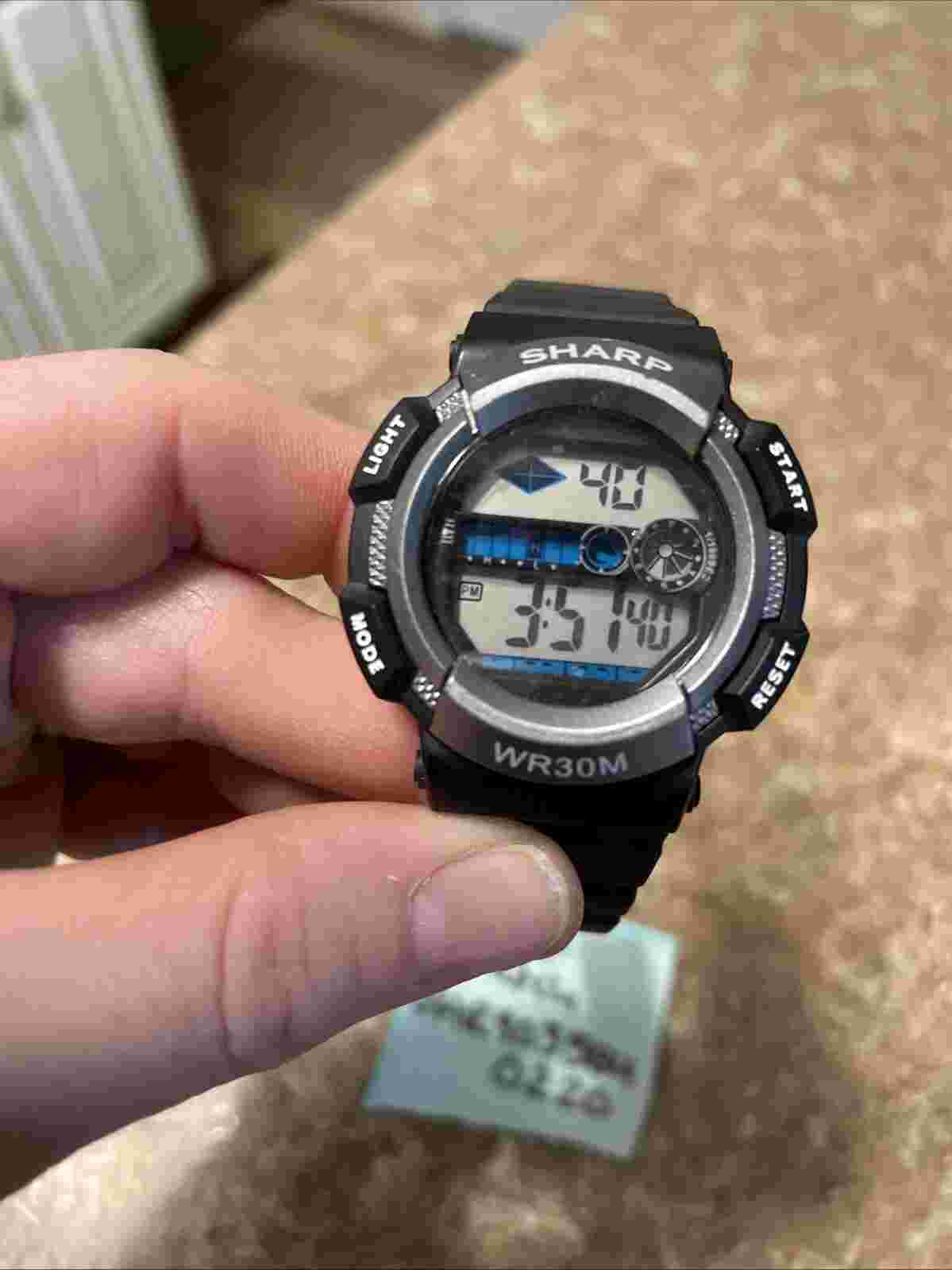 Sharp Silver/Black Tone Chronograph Watch SHR9035 Silicone Band 5"-7" Running