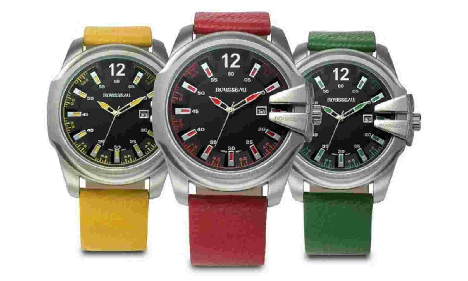 NEW Rousseau 9900 Men's Tillman Series 3D Design Black Dial Yellow Leather Watch