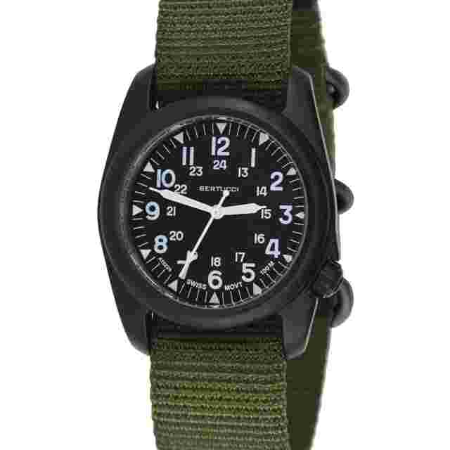 BERTUCCI A-2S Vintage Watch #11510 Black Dial - Defender Olive Nylon Band