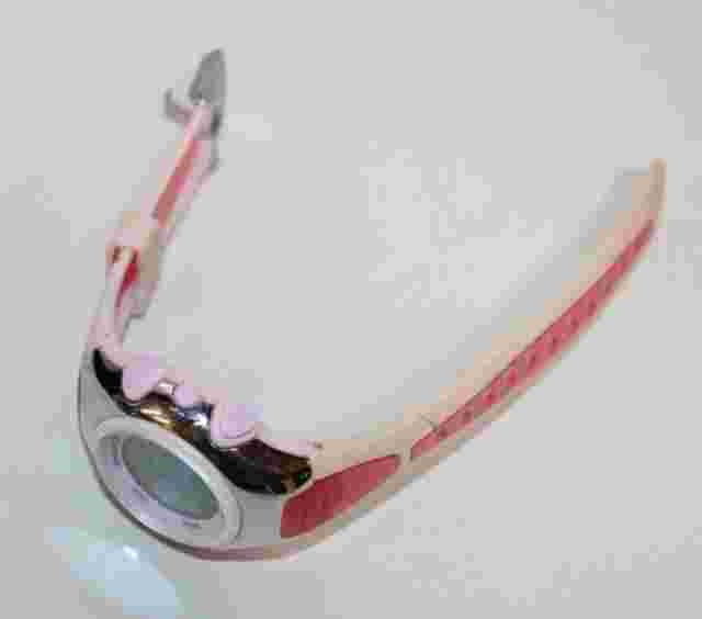 Pasnew Digital Watch Women Silver Tone Pink Bezel Band Day Date Alarm 30M