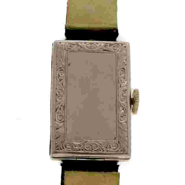 Art Deco Hand Engraved Gruen Guild Platinum 1920 Satin Strap Wrist Watch