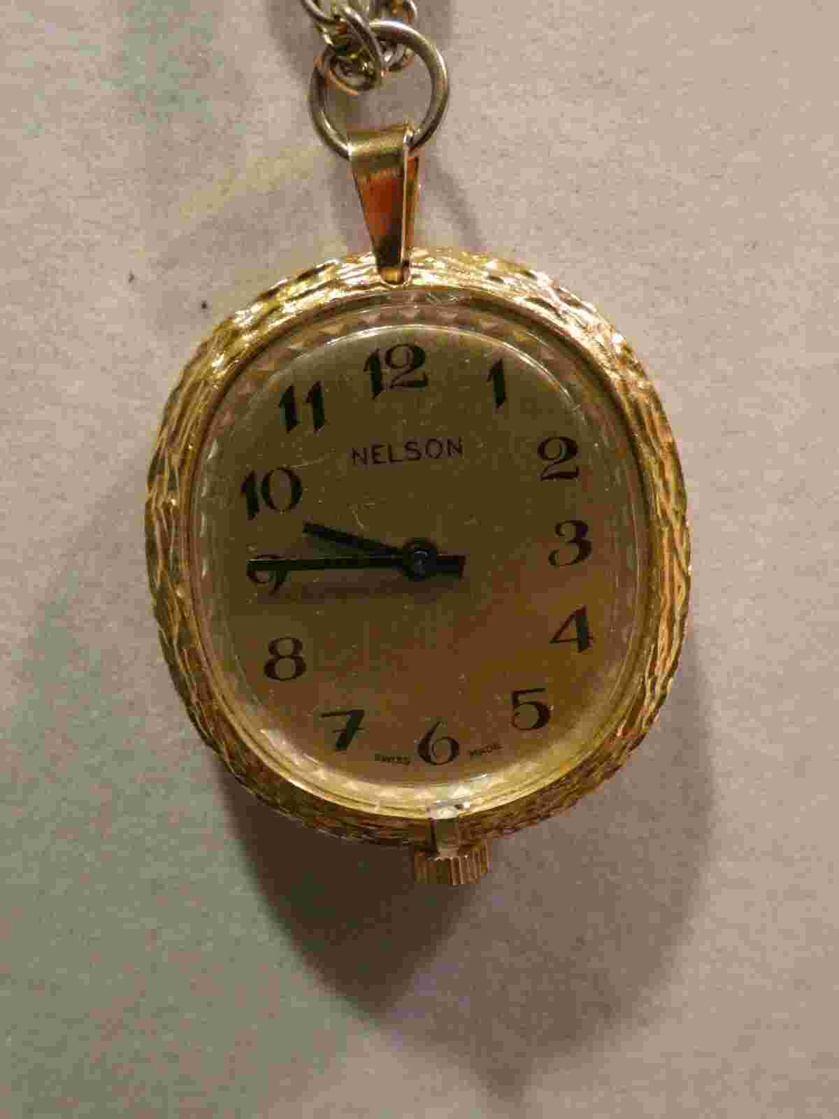 Nelson Swiss Pendant Watch, Gold Tone