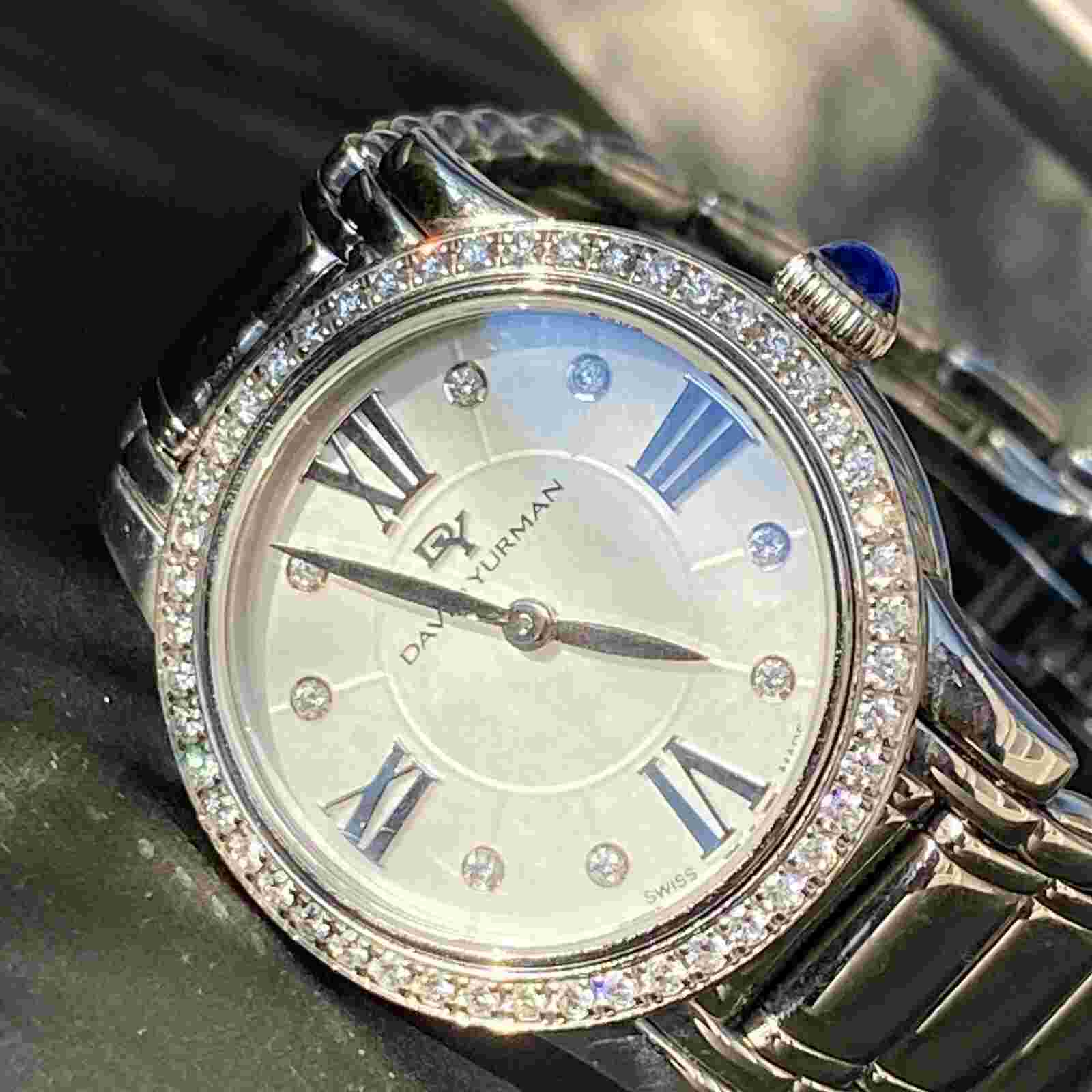 David Yurman Classic Quartz Diamond Sapphire Watch 7" Stainless 30mm Swiss Made
