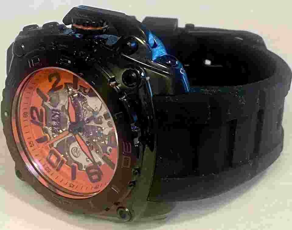 48mm Auto Black Cushion THE GENERAL PRIME Skeleton/Orange Elini Barokas Watch