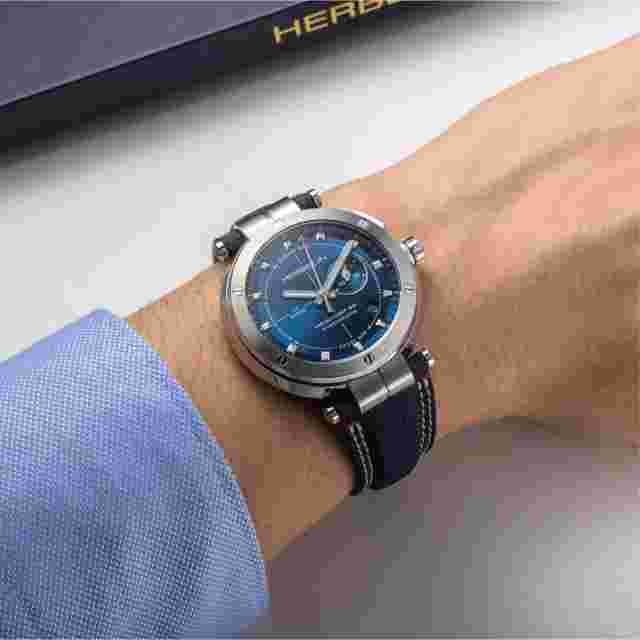Herbelin Newport 24688A15 Men Mareographe 35th Anniversary Blue Tide Gauge Watch