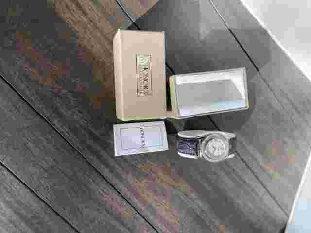 Honora Mother Of Pearl Floating White Pearls Black Leather Band Watch