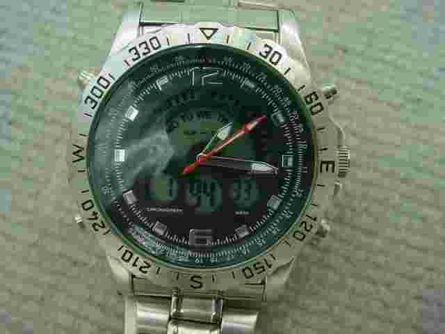MENS STAUER GIANT SUPER CHRONOGRAPH WRIST WATCH ALL STAINLESS BLACK DIAL