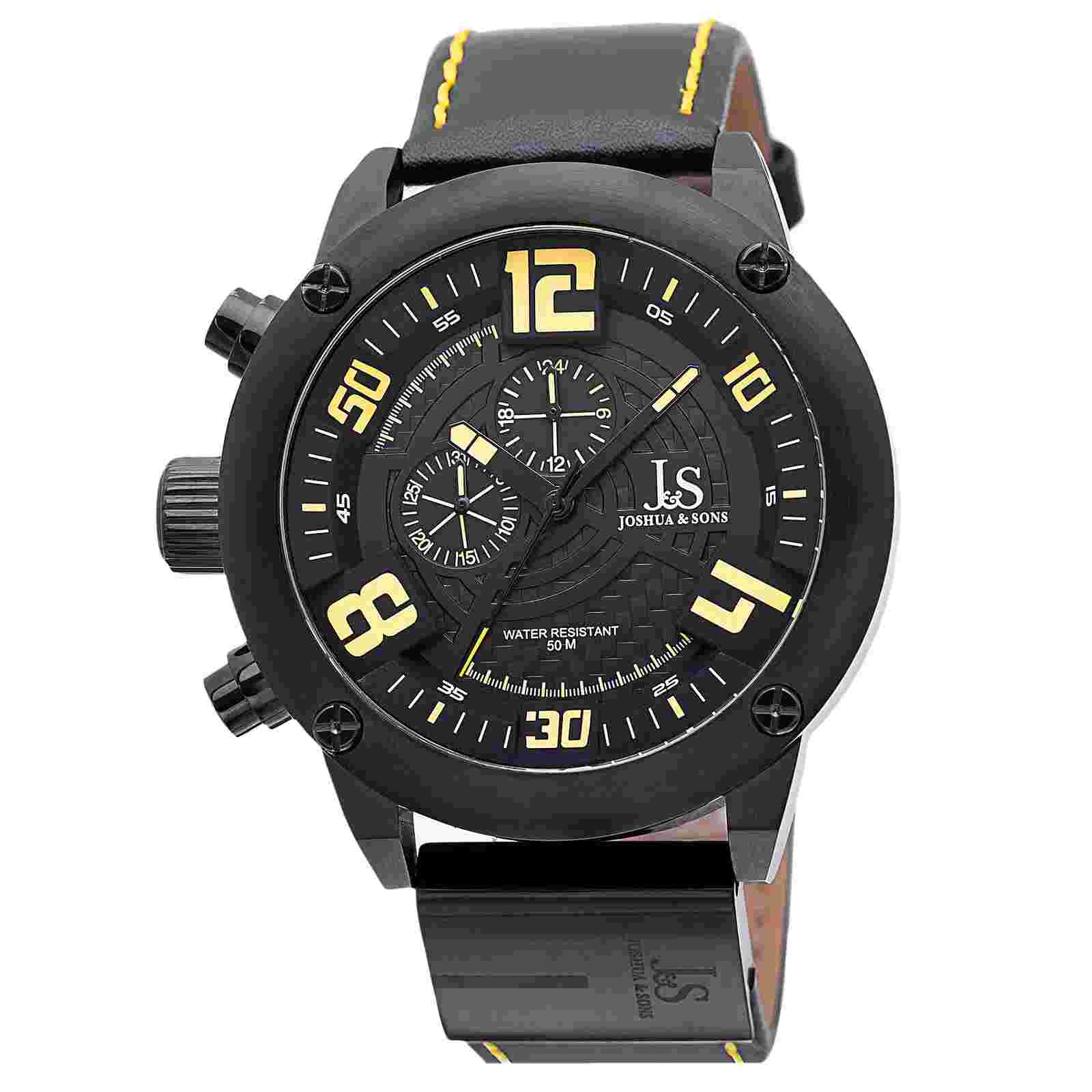 Men's Joshua & Sons JS70 Lefty Swiss Quartz Multifunction Leather Strap Watch