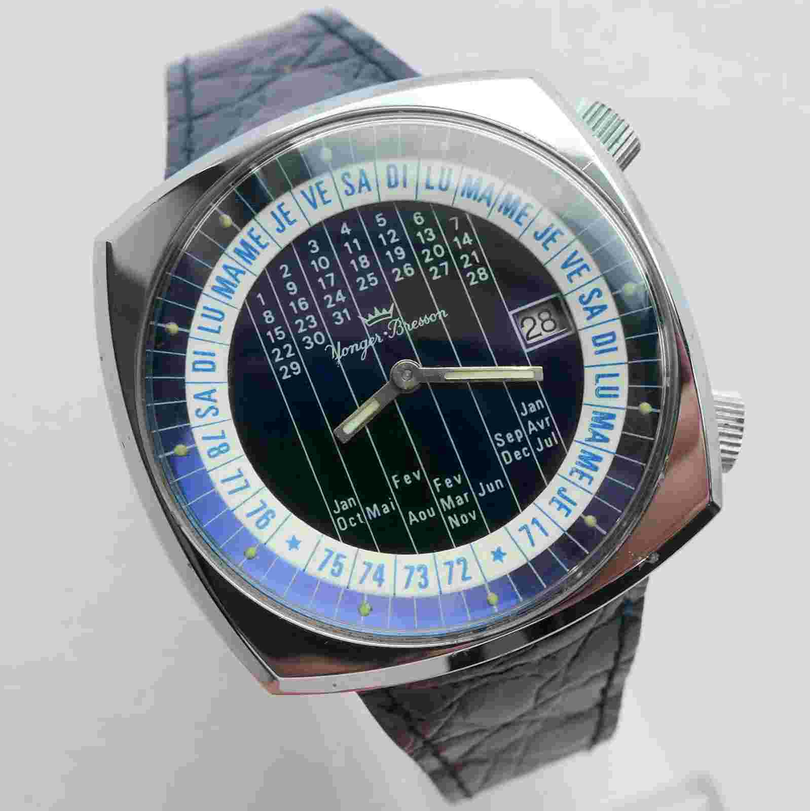 Yonger & Bresson Vintage Manual Triple Calendar Day Date Month Mechanical Watch