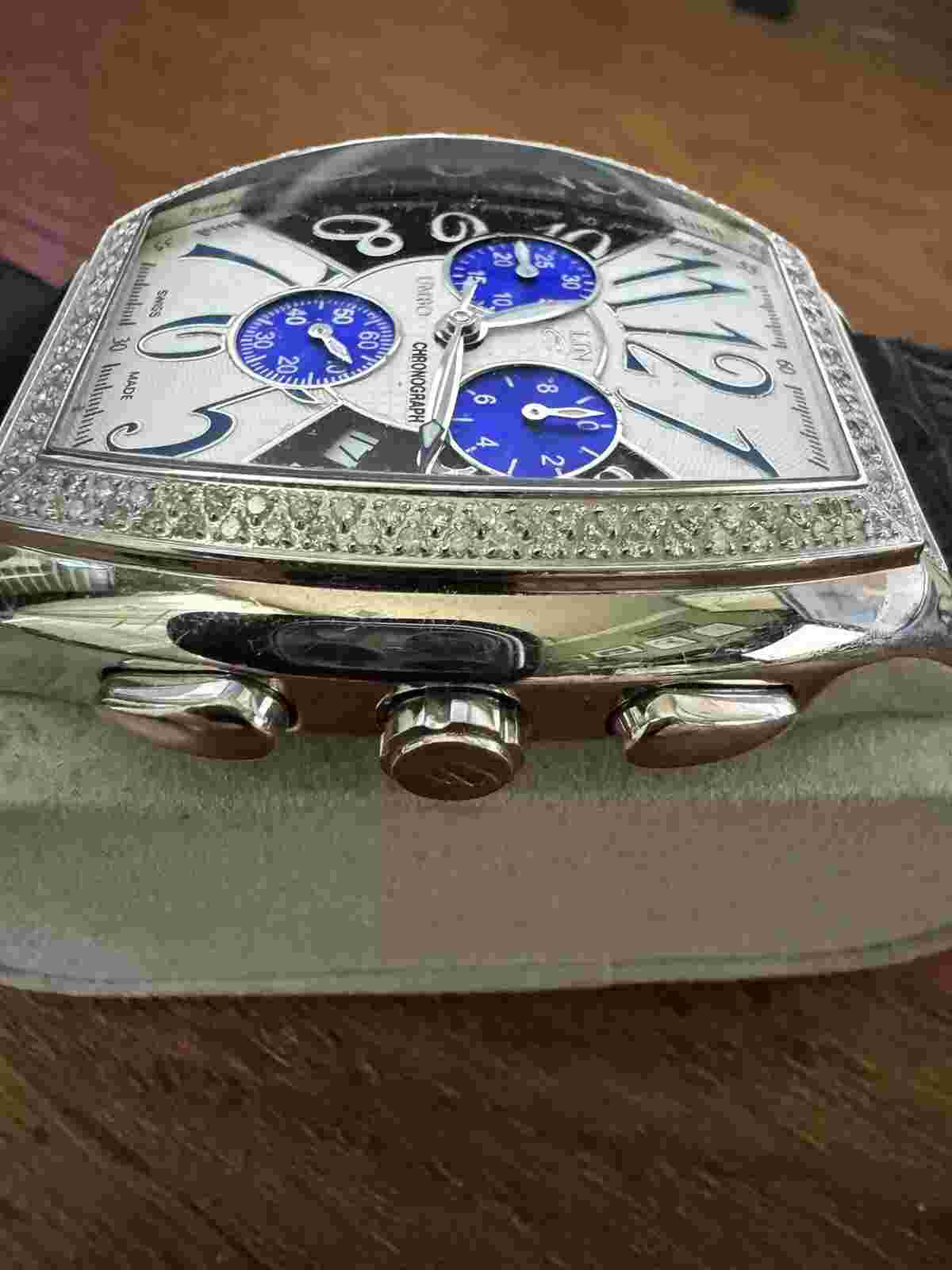 Authentic ELINI DRESS WATCH STEEL 4CTS OF DIAMOND CHRONO JUMBO 53MM-46MM