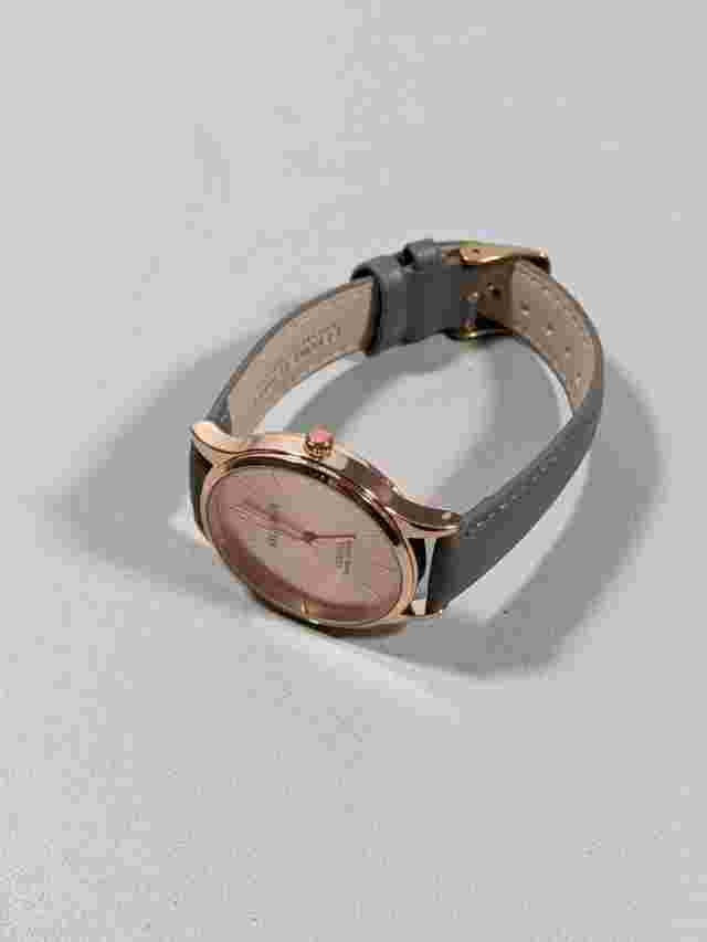 Monroe By Maestro Rose Gold Tone Dial Round Case 36 mm Gray Leather Band Watch