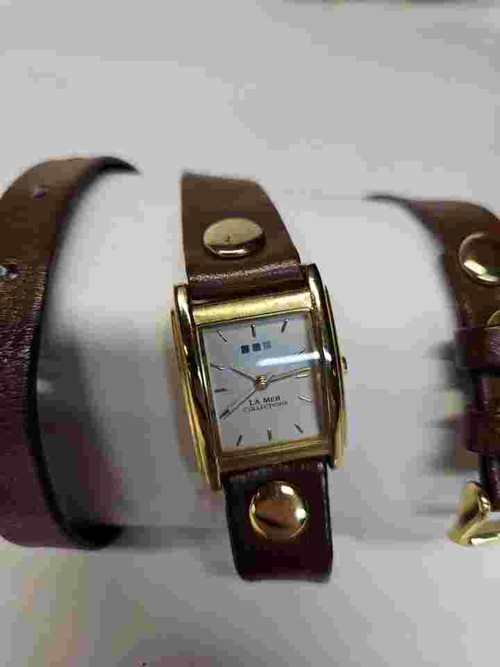 La Mer Collections Wrap Watch Brown Band Gold Tone New Battery