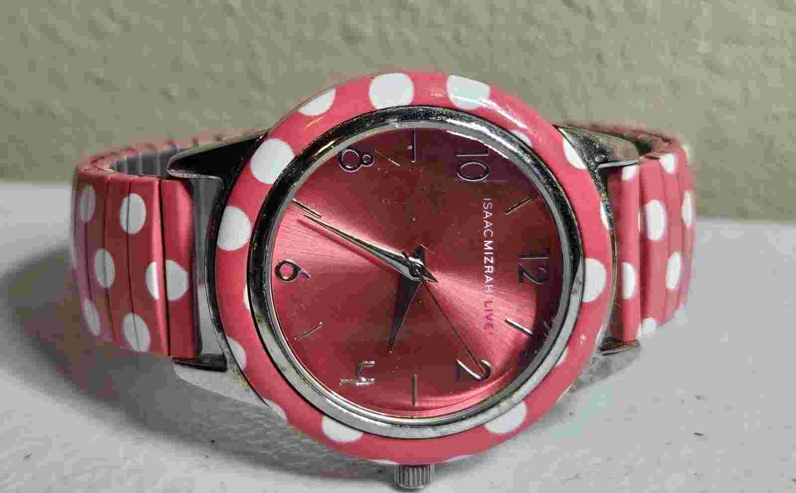 Isaac Mizrahi Live! Watch Pink Dial Stainless Steel Pink Band...NEW BATTERY