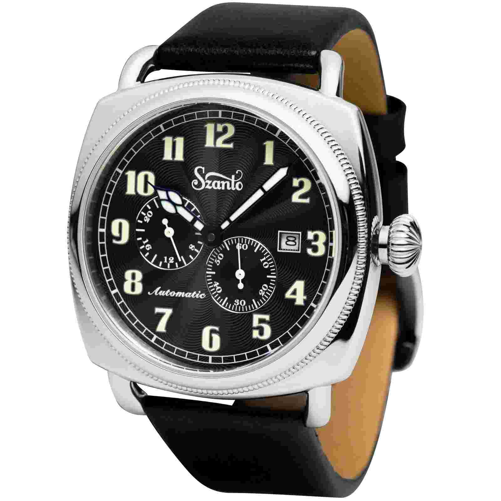 Szanto Automatic Officer 42.5MM Watch - SS Case Black Dial Black Strap SZ6201E