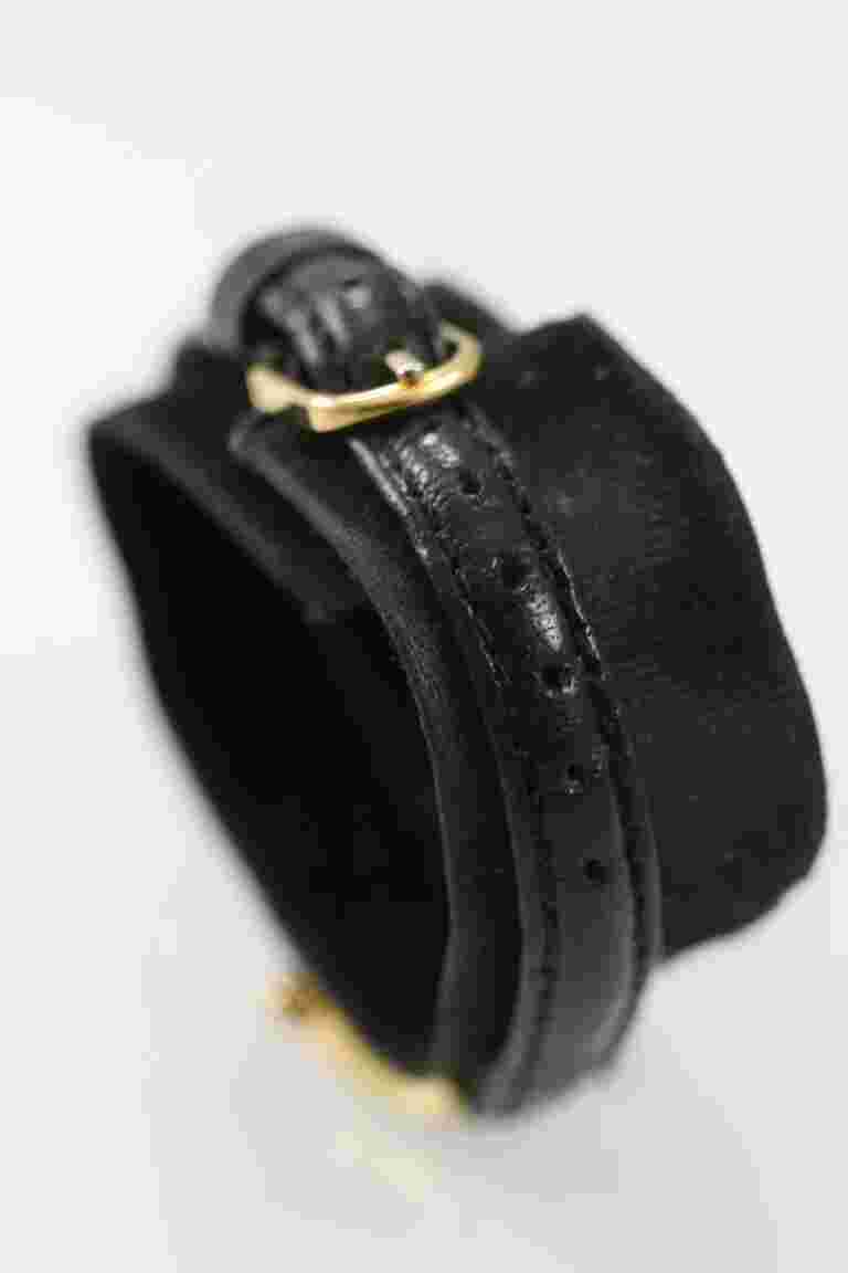 Sharp Women Watch Gold Stainless Steel Battery Black Leather Water Resist Quartz