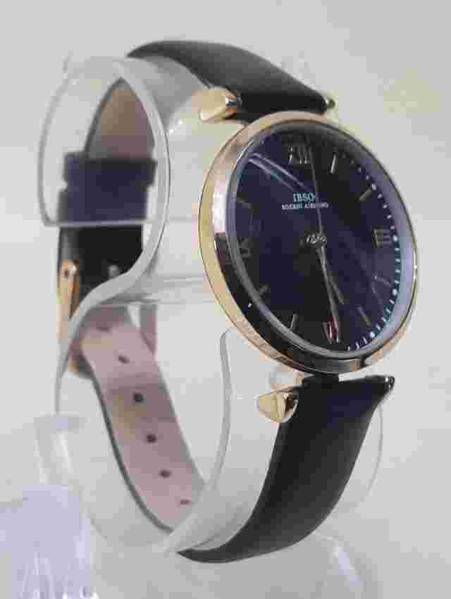 IBSO Watch Black Leather Band Quartz Watch Black Dial...NEW BATTERY