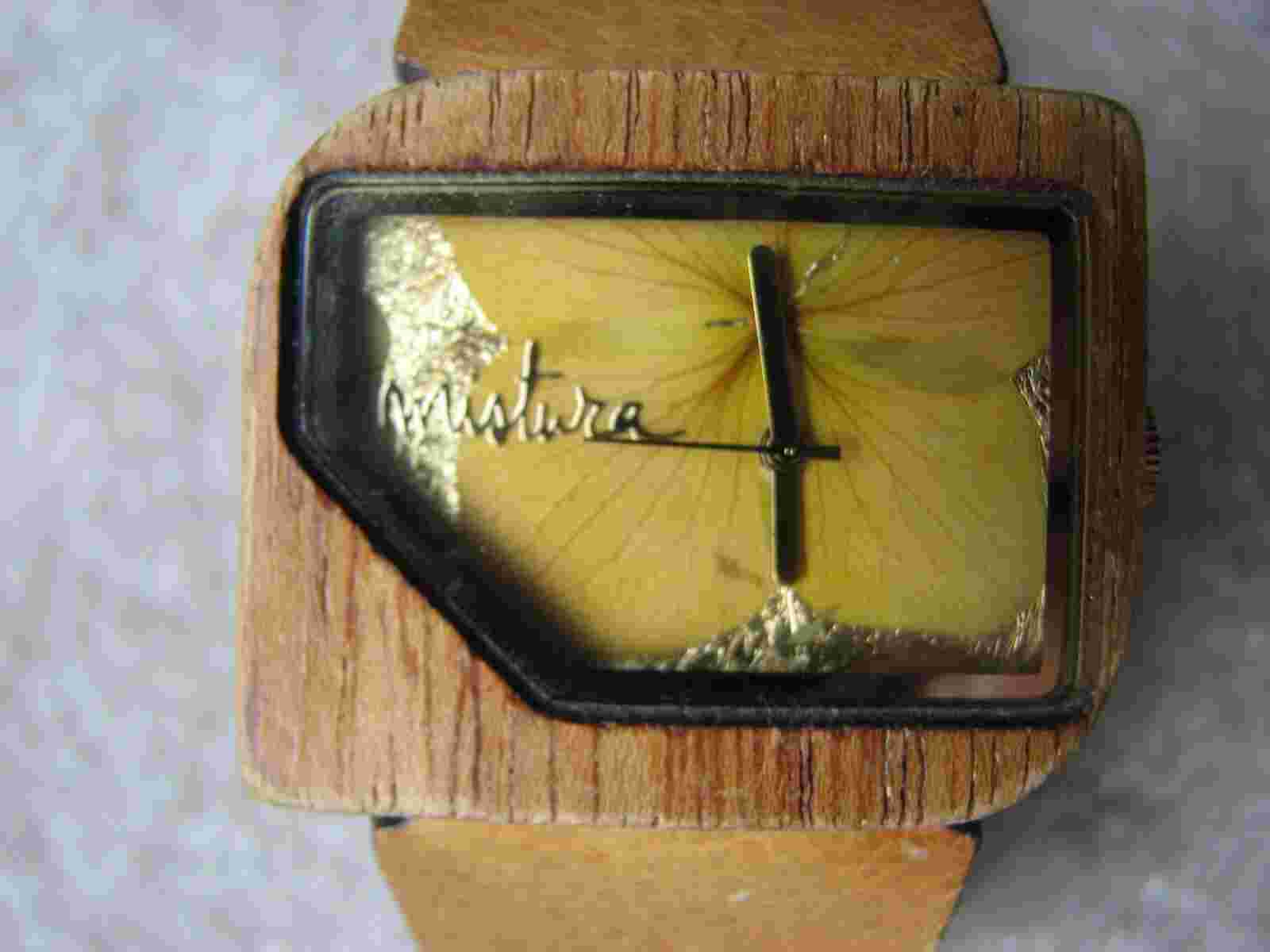 Mistura Timepieces Fine Woods Gold Branches Design Watch Tan Leather Band