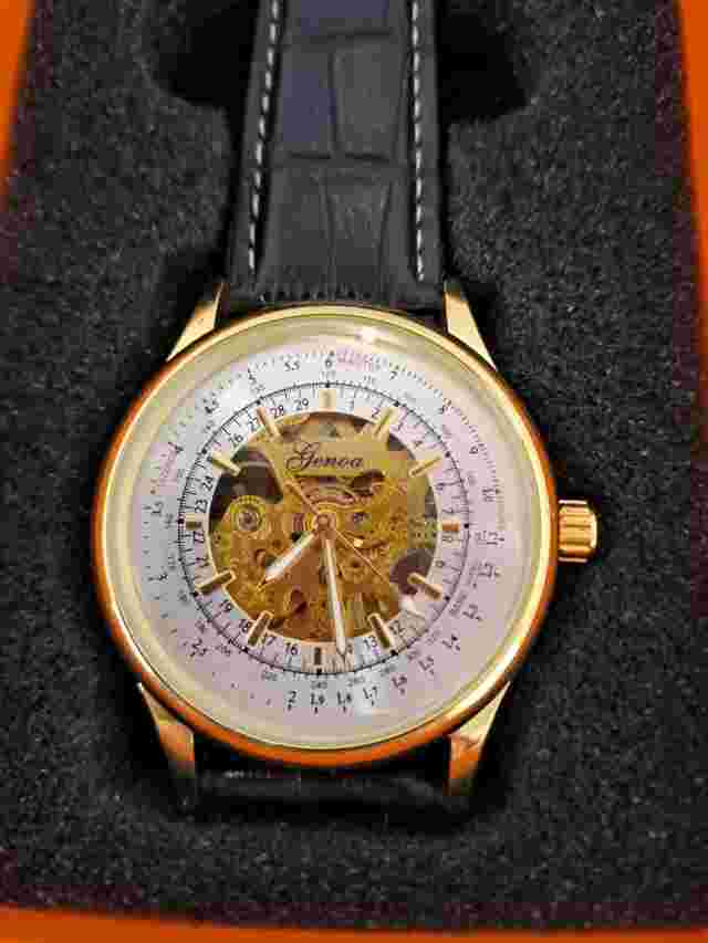 Genoa Skeleton Dial Automatic Men’s Watch Leather Strap Boxed