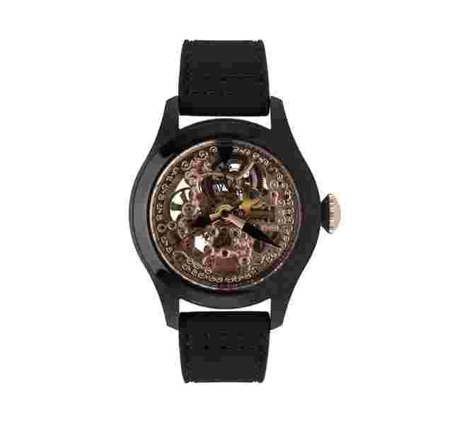 Toy Watch Skeleton Rubber Strap Watch Black Rose Gold Women 3394