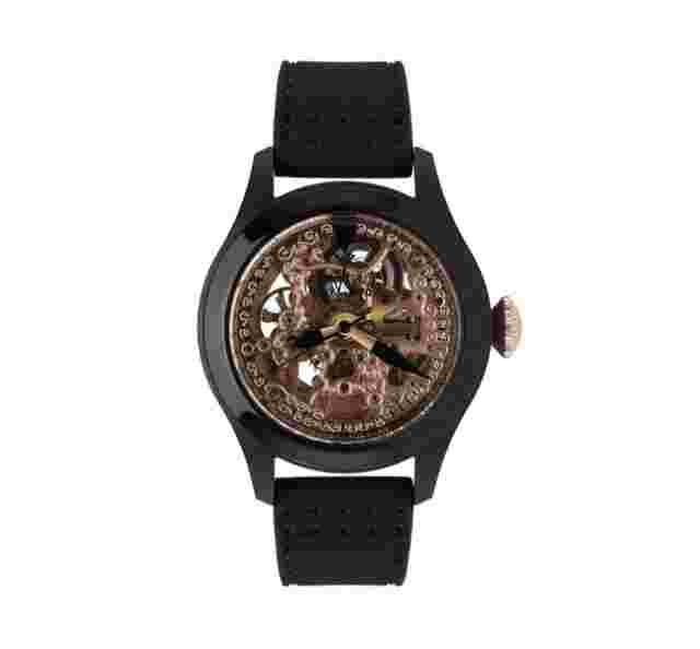 Toy Watch Skeleton Rubber Strap Watch Black Rose Gold Women 3394