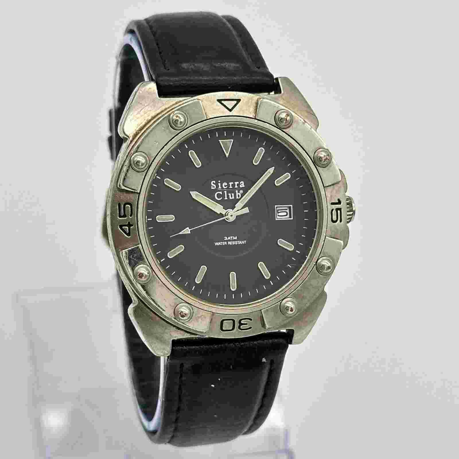 Men's SIERRA CLUB Silver Tone Classic Dress/Casual Watch, Date, 39mm, Leather
