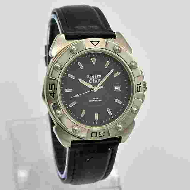 Men's SIERRA CLUB Silver Tone Classic Dress/Casual Watch, Date, 39mm, Leather