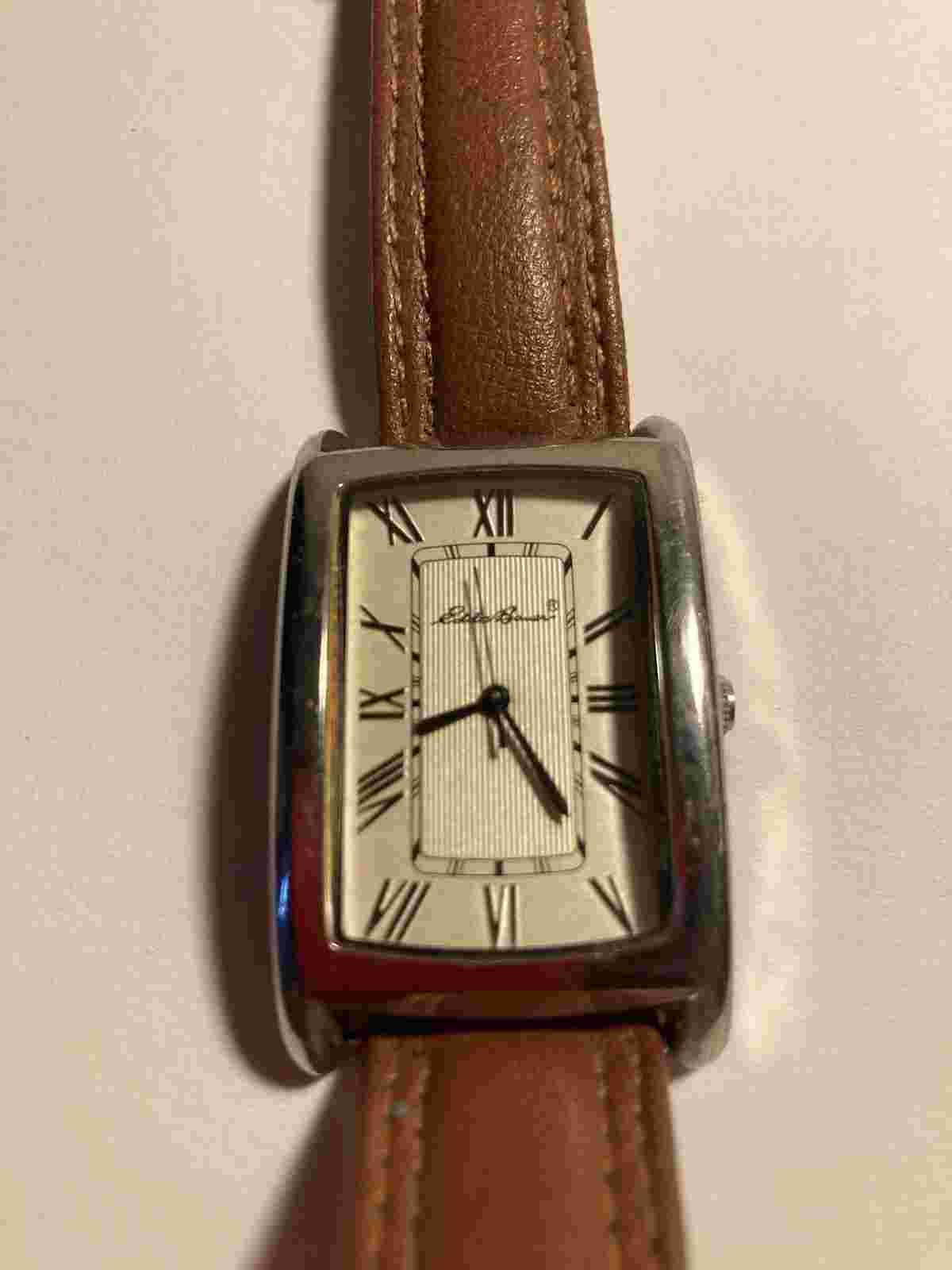EDDIE BAUER VINTAGE ROMAN TANK WATCH WITH ORIGINAL BAND MADE IN JAPAN UNTESTED