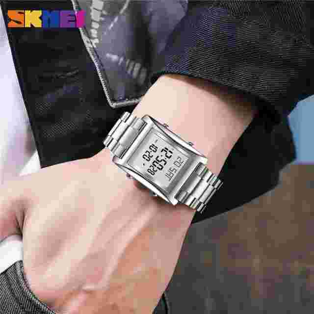 SKMEI Men Digital Watches Black Steel Wristwatch Male Business Chronograph Watch