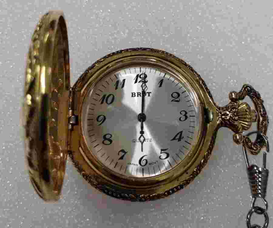 Pocket Watch Train Locomotive Brut Quartz Japan Movement Chain Nonworking