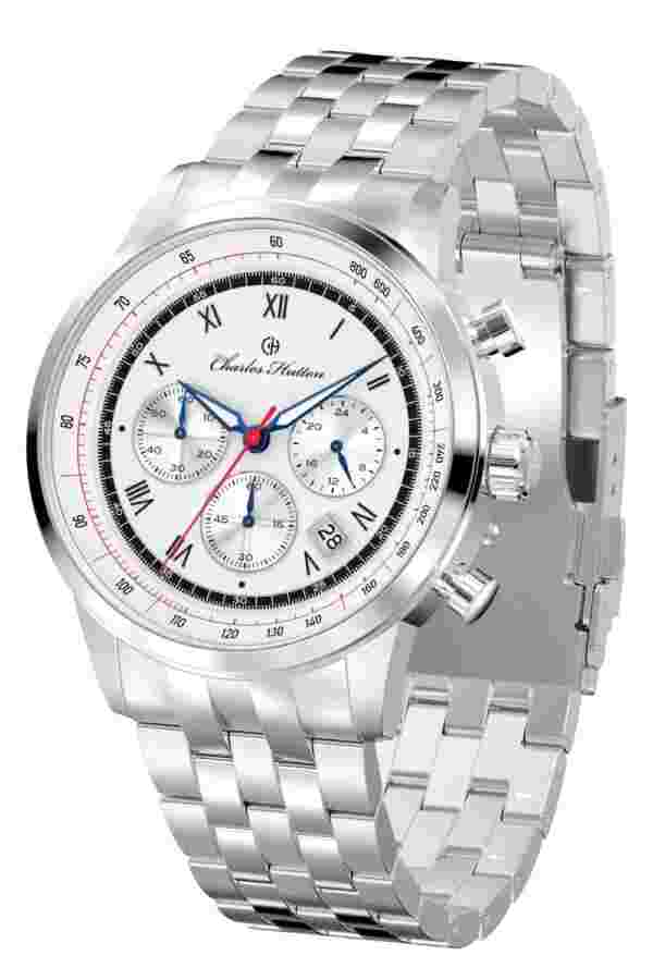 Charles Hutton Duke 78466-11c White Silver 44 Mm Chronograph Stainless Steel