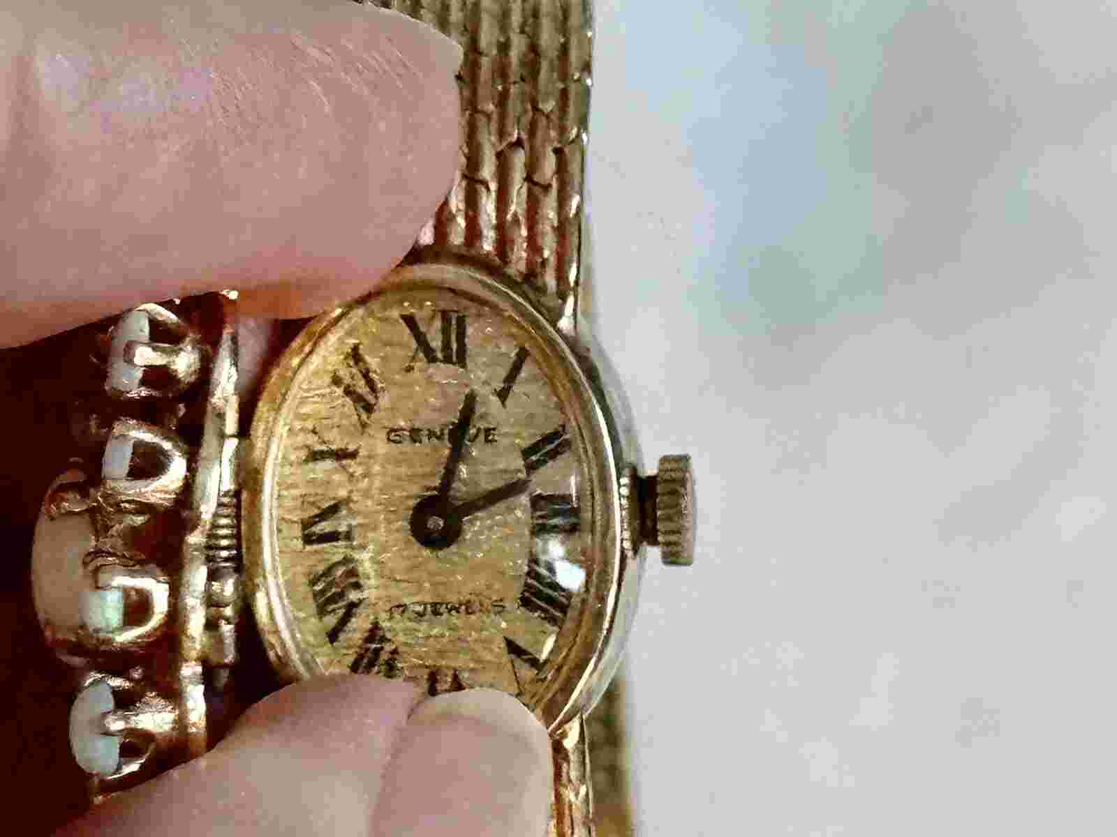 Geneva 14k GOLD Bracelet Opal Watch w/Cover Exquisite Design. Vintage 1970s 6.5”