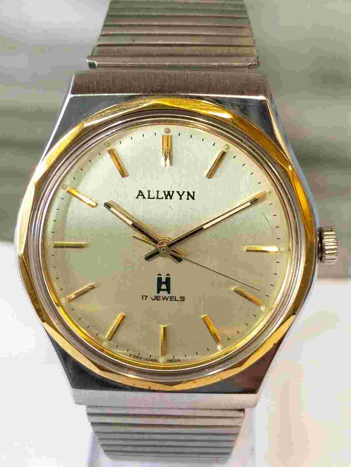 ORIGINAL ALLWYN 17 JEWELS WINDIND GOLD DIAL Y380-8080 INDIA MEN'S FULL WORKING
