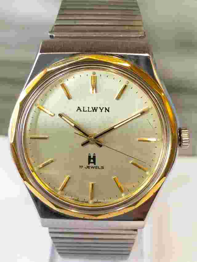 ORIGINAL ALLWYN 17 JEWELS WINDIND GOLD DIAL Y380-8080 INDIA MEN'S FULL WORKING