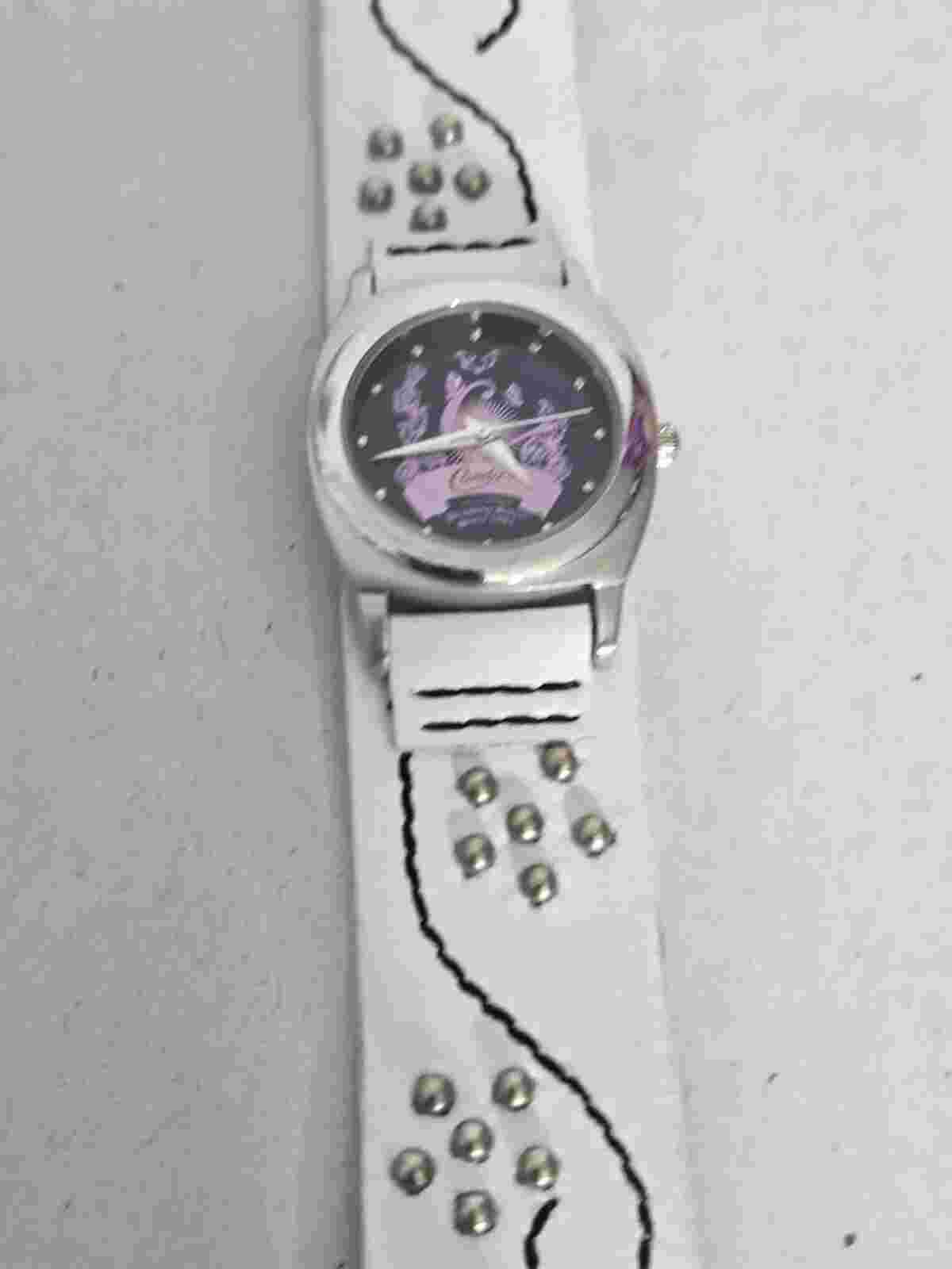 Candie's Women's White Leather Analog Watch with Pink & Black Dial