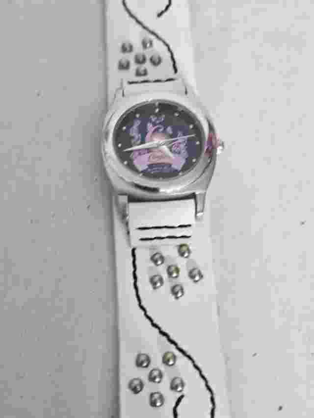 Candie's Women's White Leather Analog Watch with Pink & Black Dial