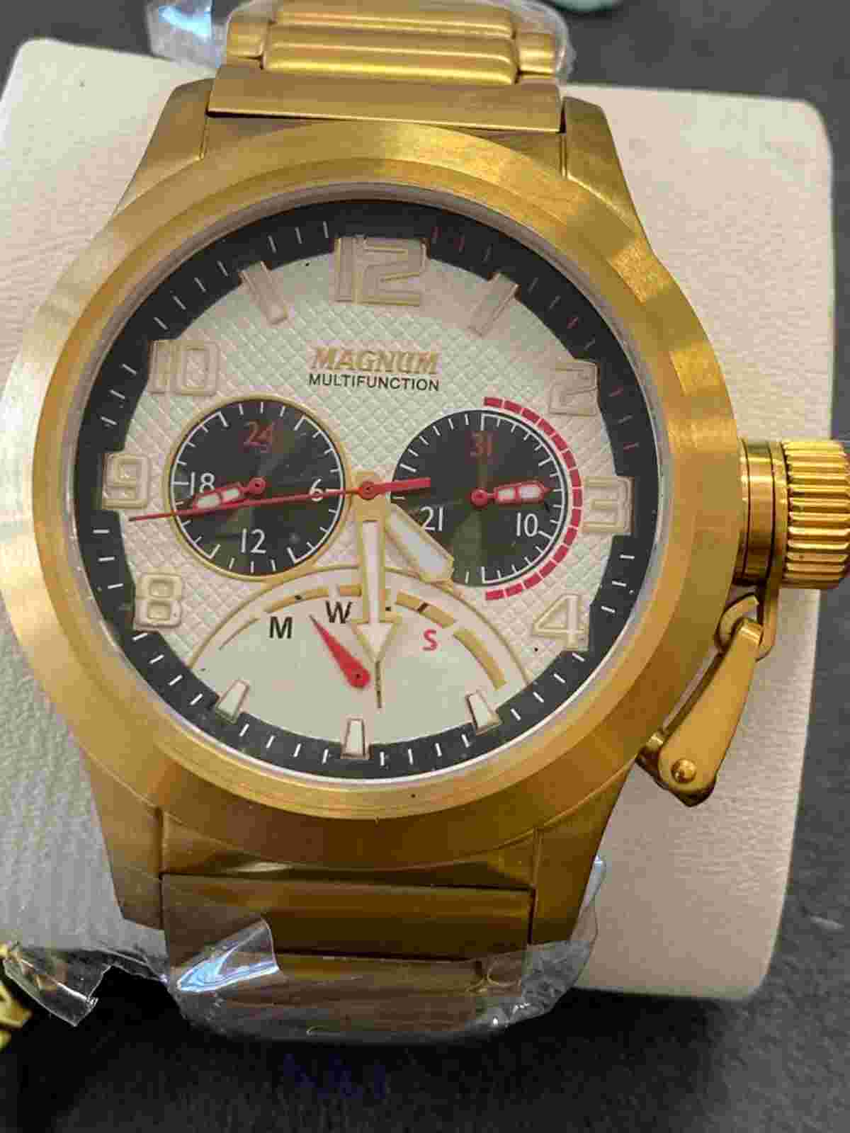 NEW Magnum gold tone Stainless Steel Quartz Analog Watch CASE SIZE 48.00 MM